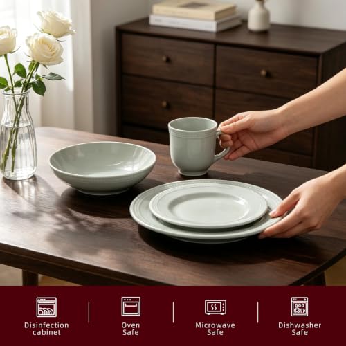 HomeVSS 16 Piece Pearl Dots Stoneware Dinnerware Set