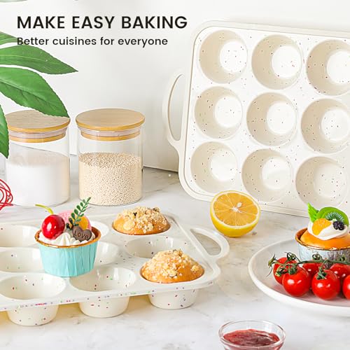 2Pack Silicone Muffin Pan for Baking with Metal Reinforced Frame (Standard+Mini)