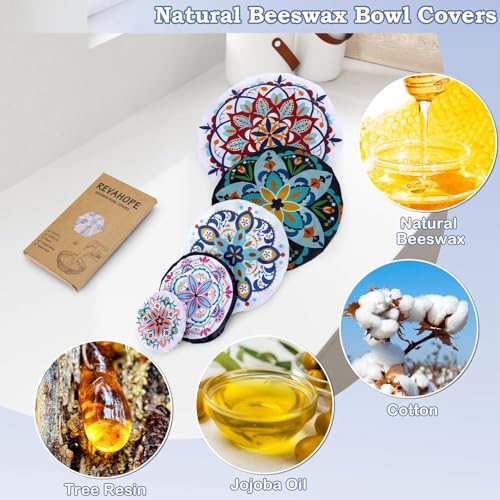 5Pcs Reusable Beeswax Elastic Bowl Covers for Bread Proofing and Food Cover (Pentagonal Floral)