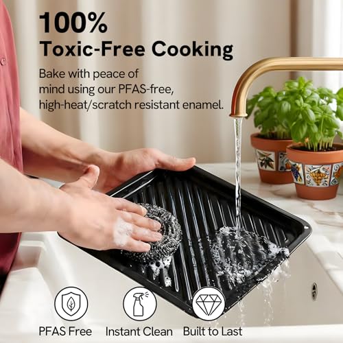 6-in-1 Retro Air Fryer Toaster Oven Combo, Compact 12.7 QT Small Countertop Convection Oven, Fits 9" Pizza & 4 Toast, Hexagon Hybrid Heating, Enamel Baking Pan Included, Dark Grey Color (12.7-QT Dark Grey Color)