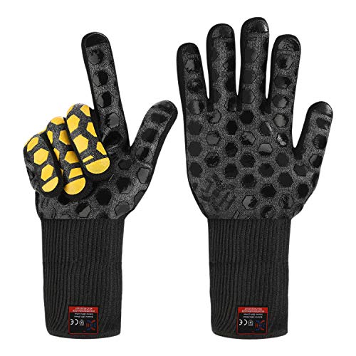 Heat Resistant Oven Glove (Black/Yellow / Extra Long Cuff)