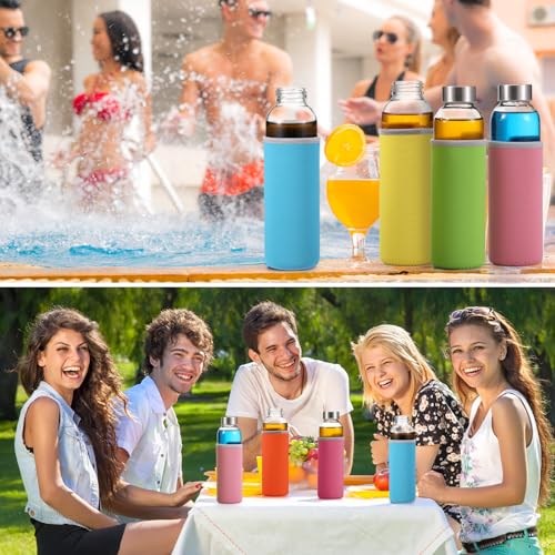 12 Pack Glass Water Bottles with Sleeves (Classic / Colorful)