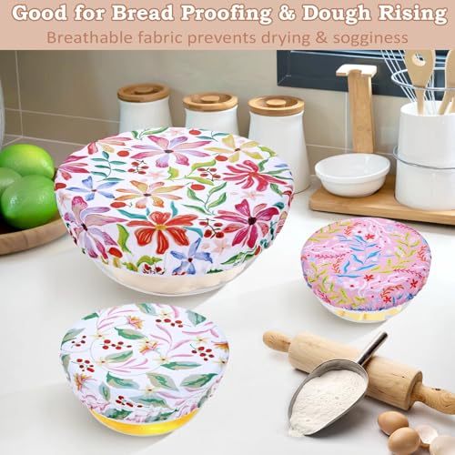 5Pcs Reusable Beeswax Elastic Bowl Covers for Bread Proofing and Food Cover (Rainbow Floral)