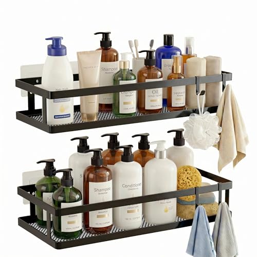 2 Pack Minimalist Shower Caddy Wall Mount (Matte Black / Minimalist Open (12.6" Wide))