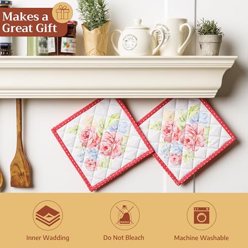 Pot Holders 100% Cotton Potholders (006 - Vintage Floral / 8" x 8" (Pot Holder Pack of 2))