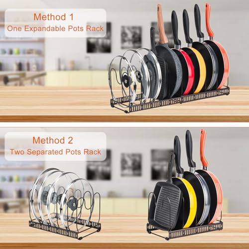 Pots and Pans Organizer Rack for Cabinet and Countertop (Brown / Pot & Pan Organizer)