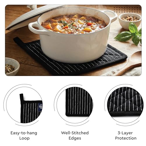 Oven Mitts and Pot Holders Set (Oven Glove + Pot Holder / Butcher Stripes Black)