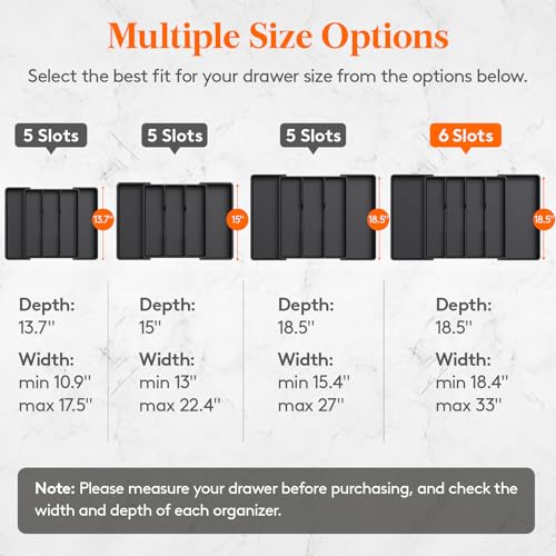 Utensil Organizer for Kitchen Drawers (Black / XXL(18-30''W x 18.5''D))