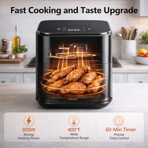 8-in-1 Air Fryer 3 Qt, Digital Preset Airfryer with Overheat Protection and Auto Shut-Off, Nonstick and Dishwasher-Safe Basket for Fries, Bake, 60-Min Timer, Max 400°F, 800W, Black (Black-3 Qt / 3.17 Qt)