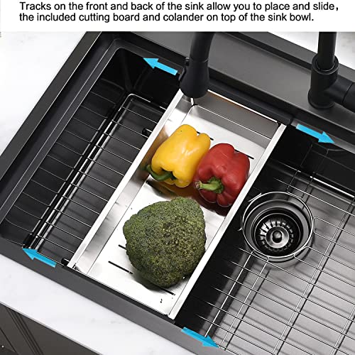 33 Inch Black Drop In Kitchen Sink (33"L x 22"W x 10"D / Black（Splash Guard）)