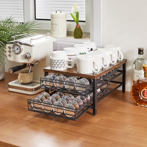 2 Tie Coffee Pod Drawer for Nespresso Vertuo Pods (80 Pods Nespresso / Rustic Brown)
