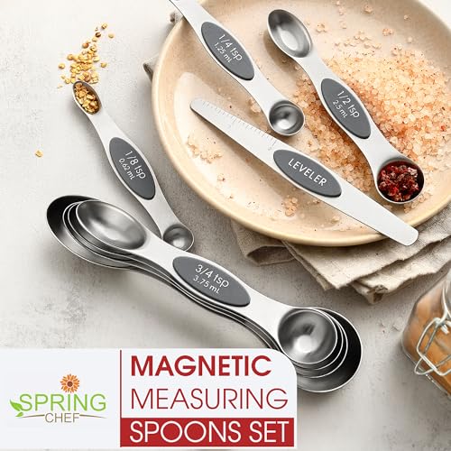 Stainless Steel Magnetic Measuring Spoons Set of 8 (Gray / 1-Pack)