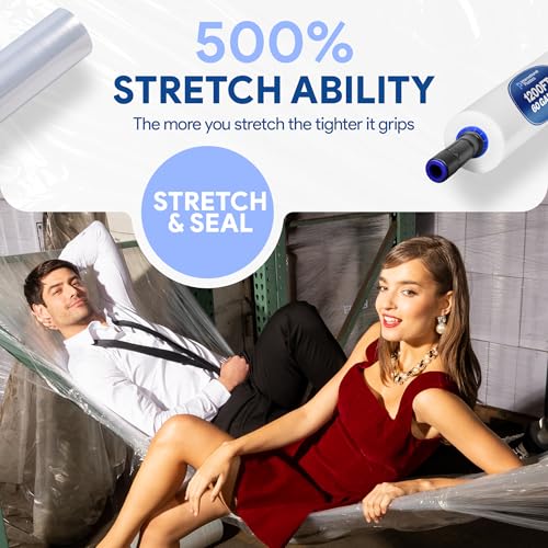 15" Plastic Stretch Wrap with Tension Handles (12 Pack / Extended Handles)