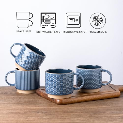 6 OZ Stackable Coffee Mugs Set of 4 (Moonlight Blue / 6 Ounces)