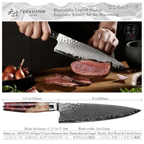 Japanese Gyutou Pro. Handcrafted 8 inch Chef Knife Handmade Forged Knife Japan VG (Red Handle)