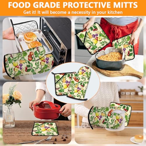 Fruit Flower Oven Mitts and Pot Holders Sets 4Pcs (Fruit Flower)
