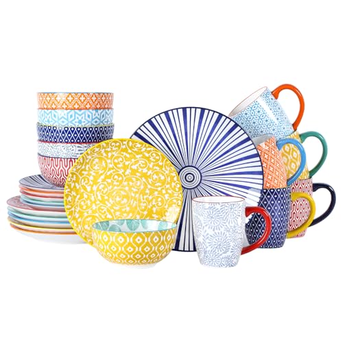 Ceramic Dinnerware Sets for 6 (Assorted Colors A / 24 Pieces)