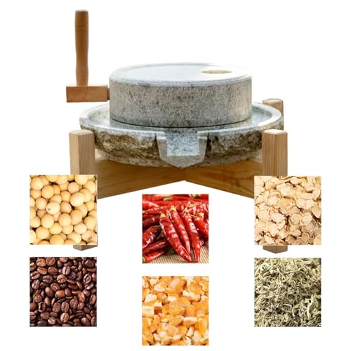 Manual Stone Grain Mill with Wooden Base for Grinding Flour