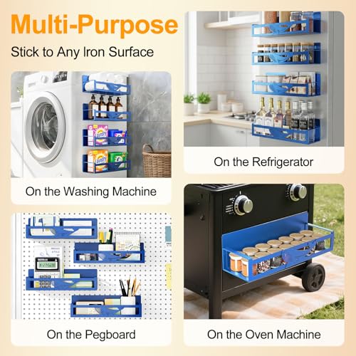 Magnetic Spice Rack for Refrigerator (Dark Blue-4 Pack)