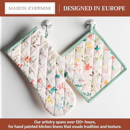 100% Cotton Oven Mitt & Pot Holder Set (005 - Colmar / 7.5" x 13" & 8" x 8" (Oven Mitt & Pot Holder))
