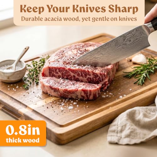 Acacia Wood Cutting Boards for Kitchen Set of 3 (Acacia Double Sided)