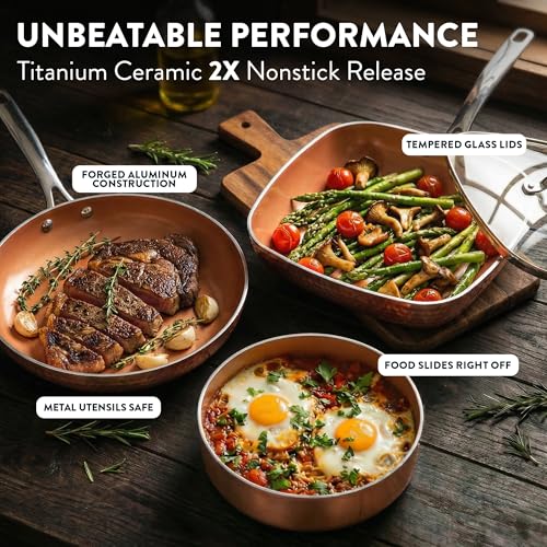HAMMERED 20 Pc Pots and Pans Set Non Stick Ceramic Cookware