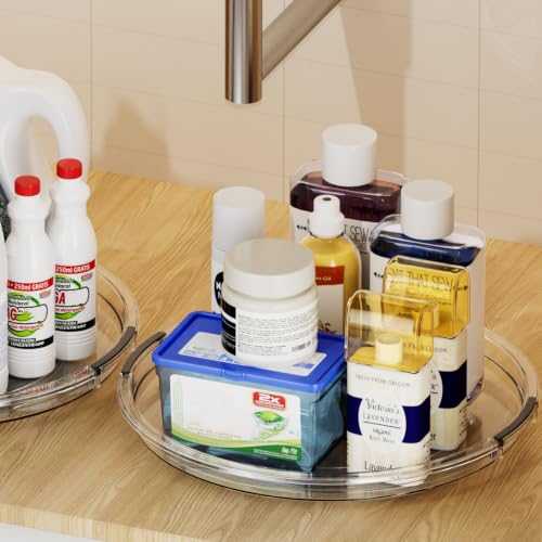 4 Pack Lazy Susan Organizer Turntable for Cabinet (Clear / 4 Pack 12in+10.6in)