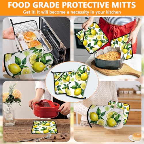 Lemon Fruits Oven Mitts and Pot Holders Sets 4Pcs (Lemon Fruits)