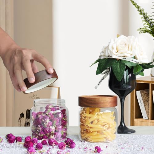 16 oz Glass Jars with Acacia Wood Airtight Lids Spice Jar Herb Storage Canister with Wooden Lid Clear Glass Food Jar for Sugar Pantry Tea Coffee Bean Spice Cookies (500ml/16oz-2pack)