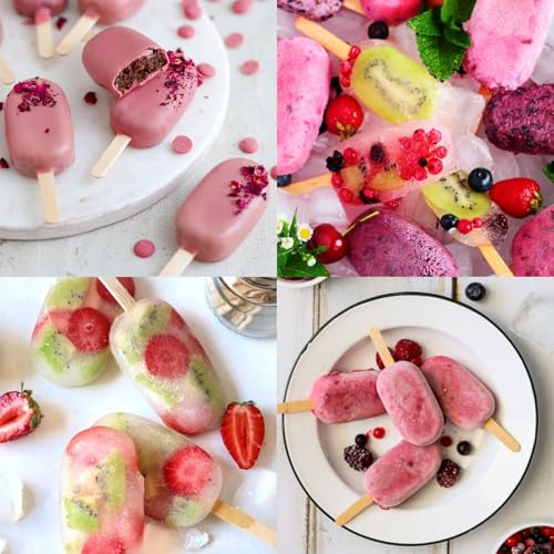3 Pcs 4 Cavity Mini Popsicle Silicone Molds with 100 Wooden Sticks (3 Pcs Mini - White)