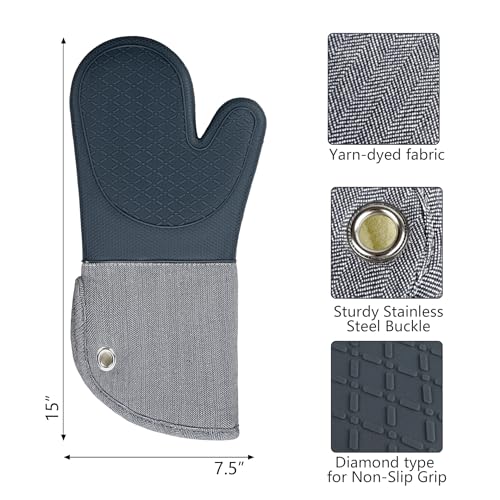Professional Microwave Silicone Oven Mitts one Pair (Oven mitts / Gray Oven Mitts)