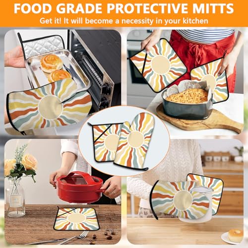 Mingnei Boho Sun Oven Mitts and Pot Holders Sets 4Pcs (Colourful Boho Sun)