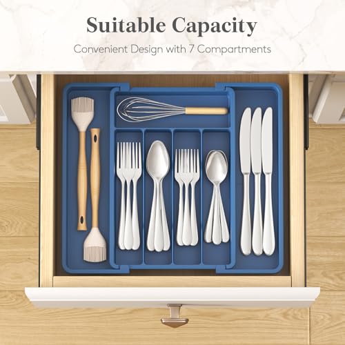 Expandable Silverware Drawer Organizer (Atlantic Blue / Medium Wide(8.5-14''W x 12''D))