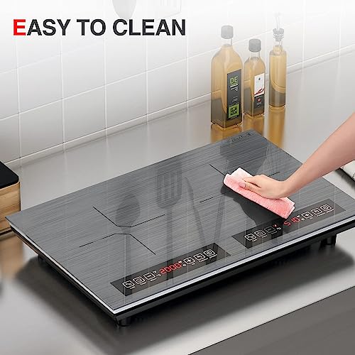 Double Induction Cooktop 2 Burner 110V 4000W Portable Table Stove (Silver)