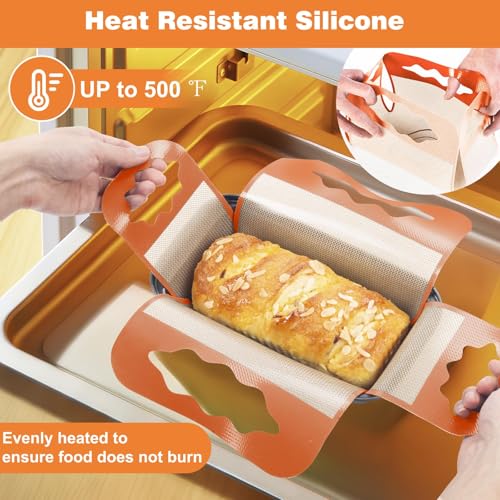 2 Pcs Reusable Silicone Bread Loaf Pan Liners (Orange)