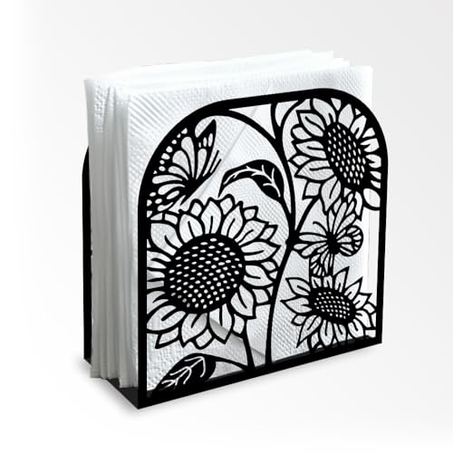 Sunflower Decorative Black Metal Napkin Holder for Table