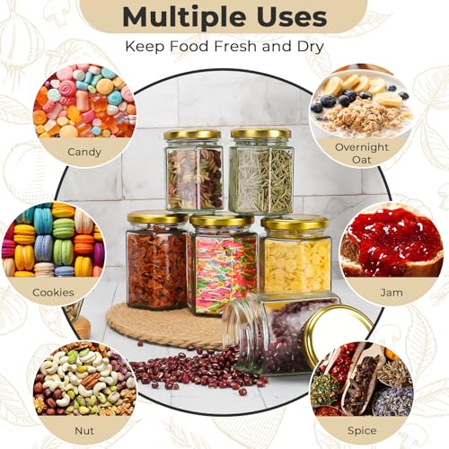 20 Pack 9 oz Clear Hexagon Glass Jars with Gold Lids (9 oz Glass Jars with Gold Lids - 20 Pack)