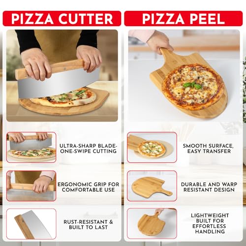 15" Round Pizza Stone for Oven Set 3PCs with Pizza Peel for Oven and Cutter