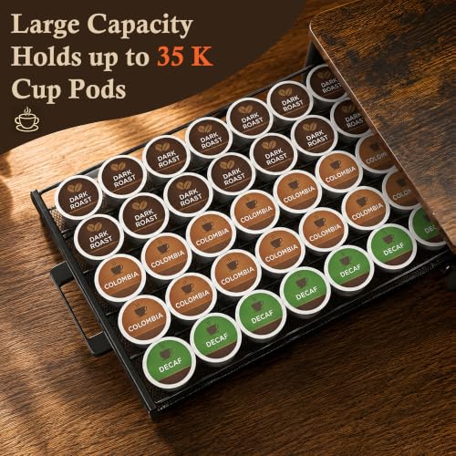 Coffee Pod Storage Drawer for Keurig K (Rustic Brown - 35 Pods Capacity)