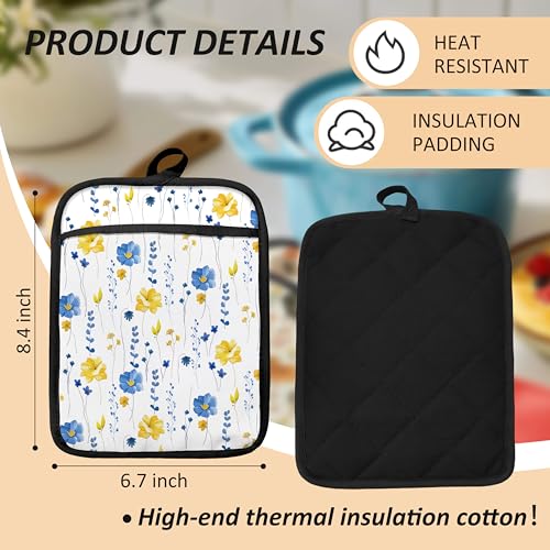 Blue and Yellow Floral Oven Mitts Set (Haodh-7)