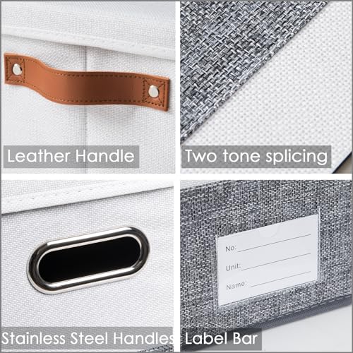 Foldable Storage Bins with Handles [3 (Grey & Cream / Large(3-Pack))