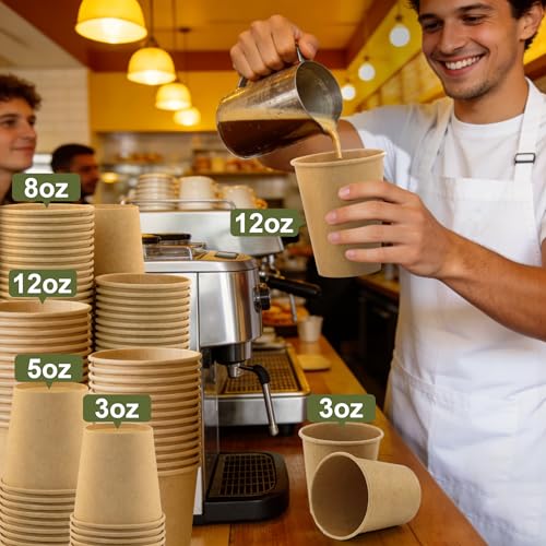 8 oz 100 Pack Disposable Coffee Cups (Kraft-100packs / 8 oz)