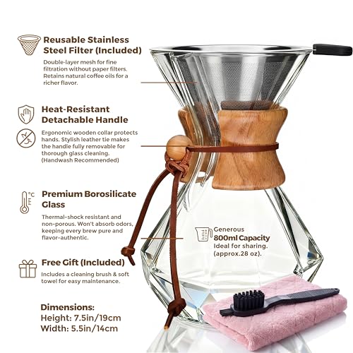 Pour Over Coffee Maker Set (Diamond Design / 28 Ounces)