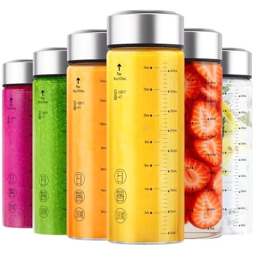 16oz Wide Mouth Glass Juice Bottles With Stainless Steel Lids 6 Pack (silver lid)