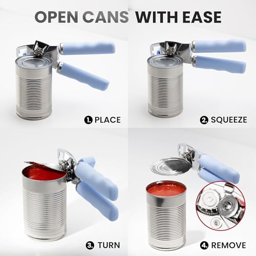 Manual Can Opener Heavy Duty Patented Stainless Steel (Sky Blue / Comfy Grip)