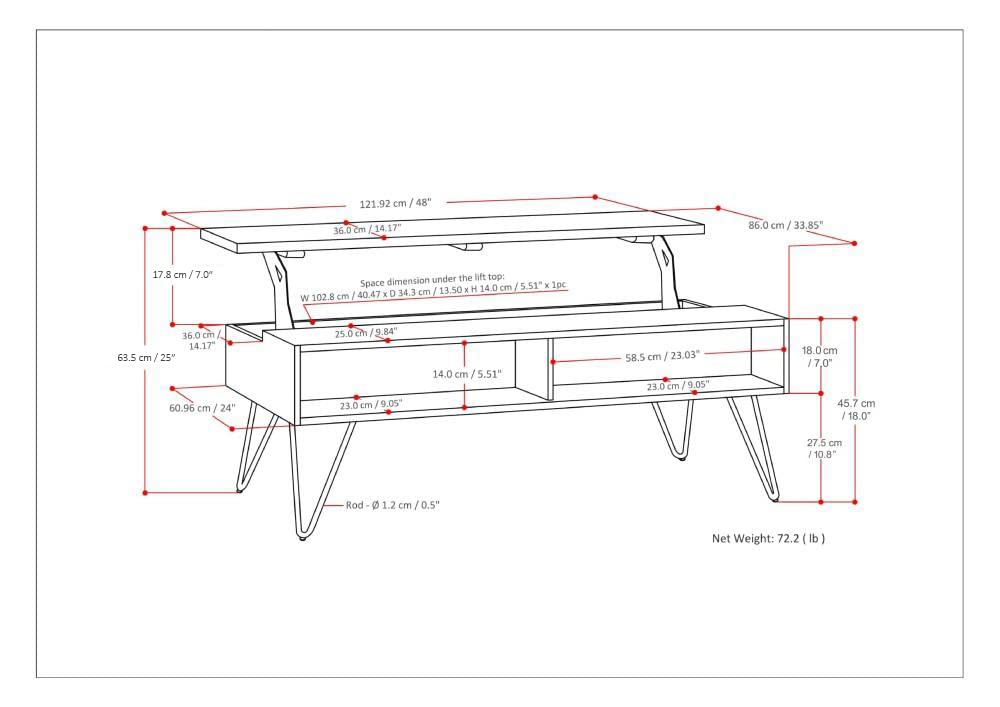 Hunter SOLID MANGO WOOD and Metal 48 inch Wide Rectangle Industrial Lift Top Coffee Table in Ebony for the Living Room and Family Room (Lift Top Coffee Table / 48 inch / Ebony)