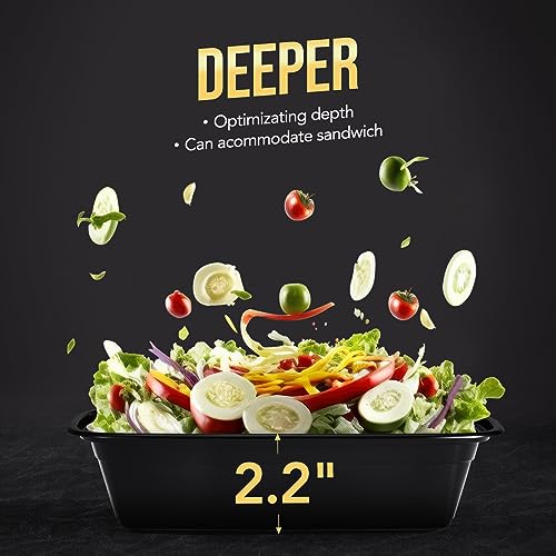 100-Piece (50-Pack) 34 OZ Meal Prep Containers Reusable with Lids, Sturdy Leakproof & Food Safe, Microwave, Freezer, Dishwasher Safe To Go Food Containers, Plastic Take Out Containers, Black (34oz-50pc)