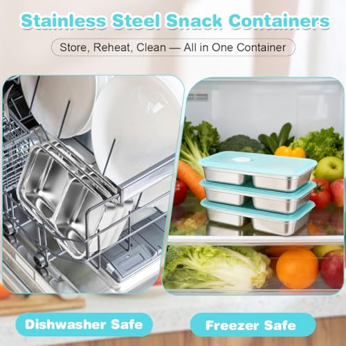 3 Pack Stainless Steel Snack Containers with Lids (3PCS-BLUE)