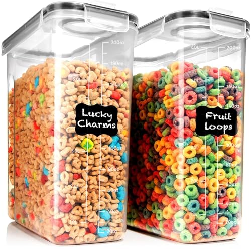 2 Pack (6.3L / 213OZ) EXTRA Large Airtight Food Storage Cereal Containers for Bulk Food Storage BPA-Free Plastic Container, Pantry Organization and Canister for Rice, Pasta, Sugar & Flour (Black)
