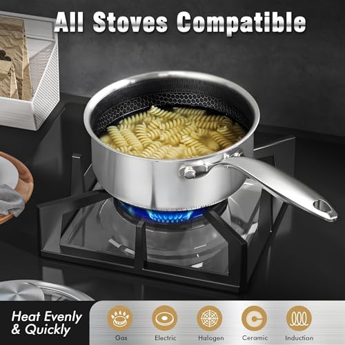 Hybrid Nonstick 2 Quart Stainless Steel Saucepan with Glass Lid (2 Quarts)